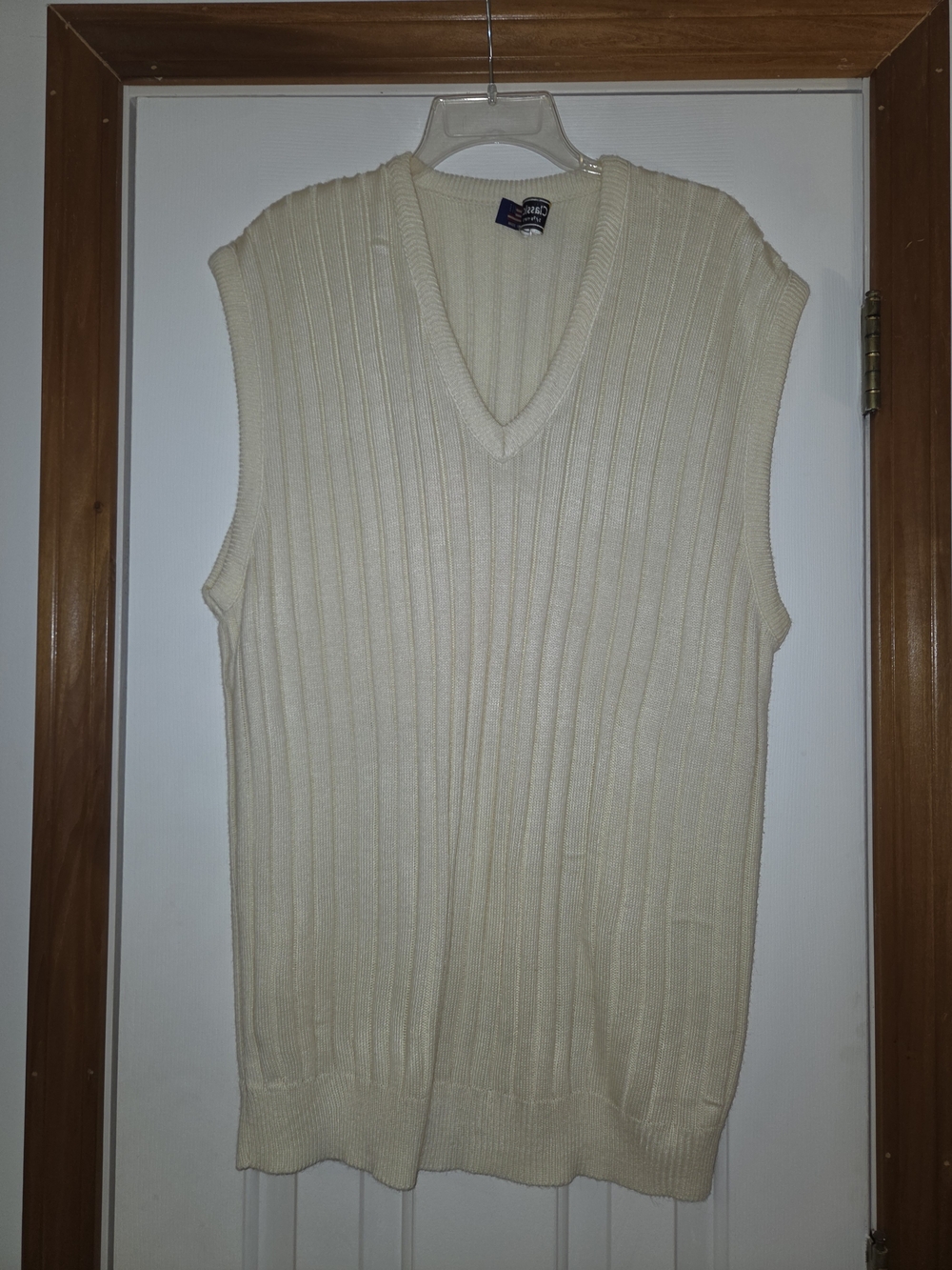 Classic Ribbed V-Neck Sweater Vest - Cream, Mens 2XLT